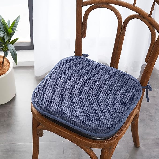 Elegant Comfort 2 Pack Chair Cushion Covers - Skid-Proof Rubber Backing - 16 x 16 Inch - Thick Dining Square Shape Seat Covers - Comfortable Textured Chair Pads with Ties - Honeycomb Pattern, Navy