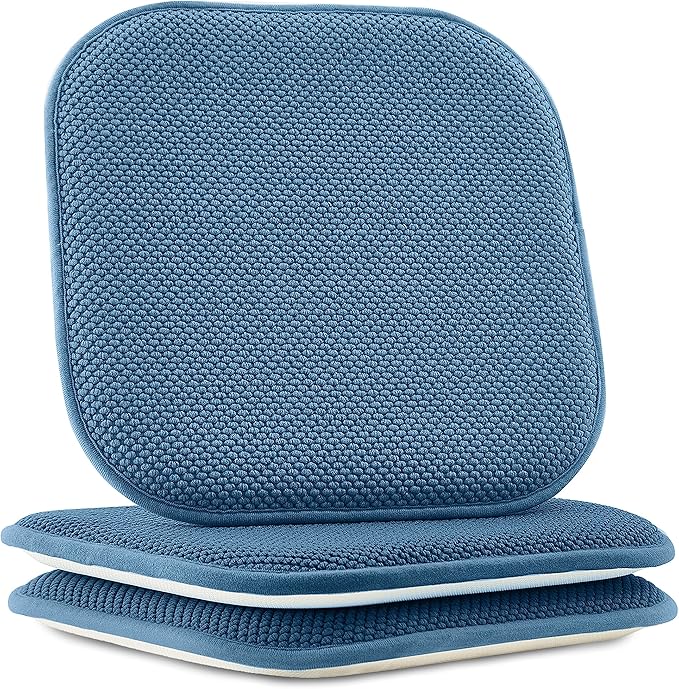 Elegant Comfort 2 Pack Chair Cushion Covers - Skid-Proof Rubber Backing - 16 x 16 Inch - Thick Dining Square Shape Seat Covers - Comfortable Textured Chair Pads with Ties - Honeycomb Pattern, Blue