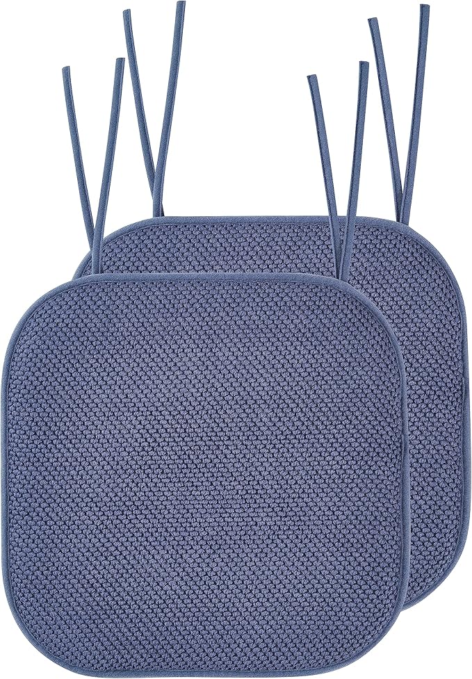 Elegant Comfort 2 Pack Chair Cushion Covers - Skid-Proof Rubber Backing - 16 x 16 Inch - Thick Dining Square Shape Seat Covers - Comfortable Textured Chair Pads with Ties - Honeycomb Pattern, Navy