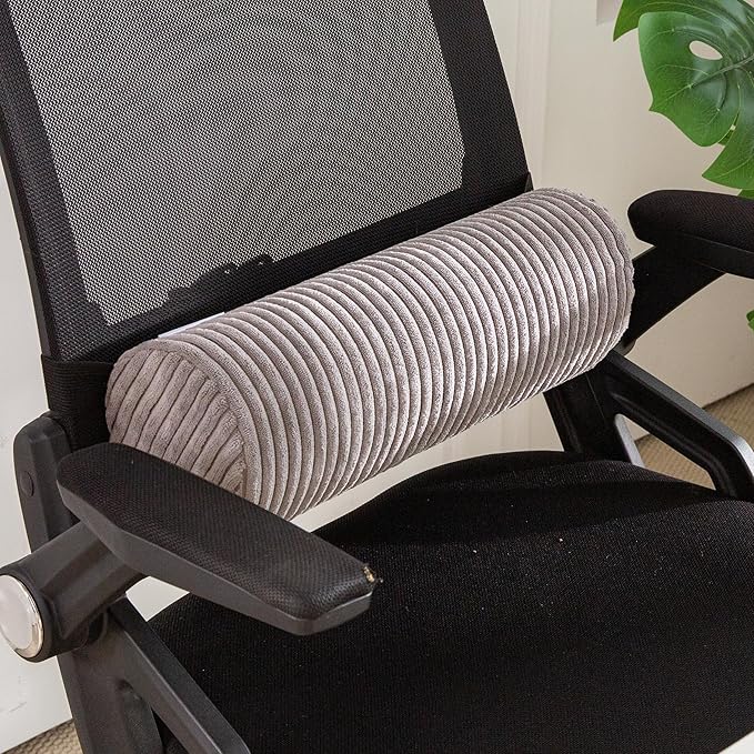 Lumbar Roll Lumbar Support Pillow for Office Chairs, Cars, and Gaming Chairs, Back Cushion with Washable Cover & Adjustable Strap to Relieve Back Pain and Improve Posture, 14.5"x5.5"x5", Grey