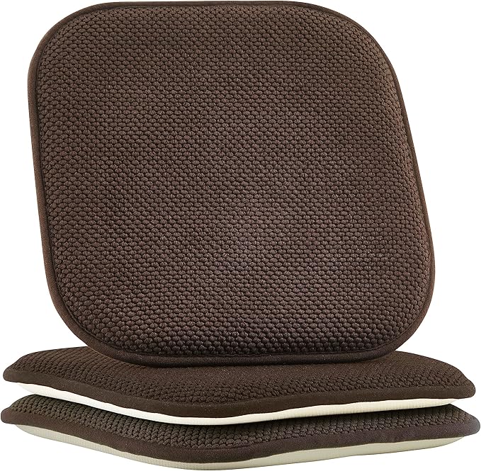 Elegant Comfort 2 Pack Chair Cushion Covers - Skid-Proof Rubber Backing - 16 x 16 Inch - Thick Dining Square Shape Seat Covers - Comfortable Textured Chair Pads with Ties - Honeycomb Pattern, Brown