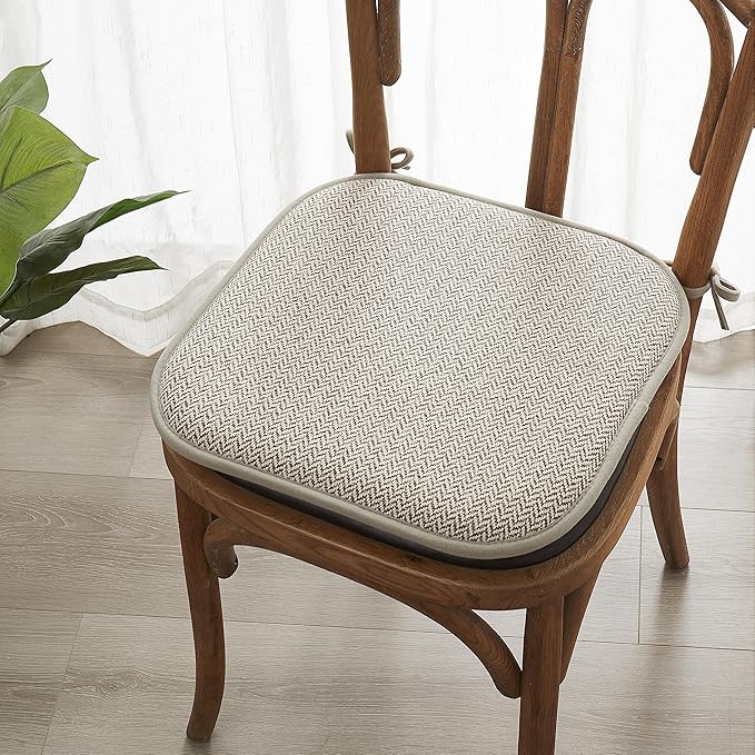 Elegant Comfort 2 Pack Chair Cushion Covers - Skid-Proof Rubber Backing - 16 x 16 Inch - Thick Dining Square Shape Seat Covers - Comfortable Textured Chair Pads with Ties - Chevron Pattern, Beige