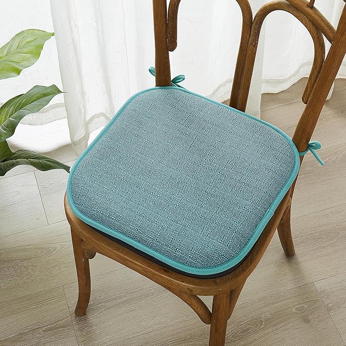 Elegant Comfort 2 Pack Chair Cushion Covers - Skid-Proof Rubber Backing - 16 x 16 Inch - Thick Dining Square Shape Seat Covers - Comfortable Textured Chair Pads with Ties - Mosaic Pattern, Aqua