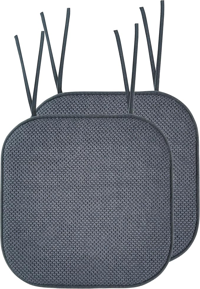 Elegant Comfort 2 Pack Chair Cushion Covers - Skid-Proof Rubber Backing - 16 x 16 Inch - Thick Dining Square Shape Seat Covers - Comfortable Textured Chair Pads with Ties - Honeycomb Pattern, Gray