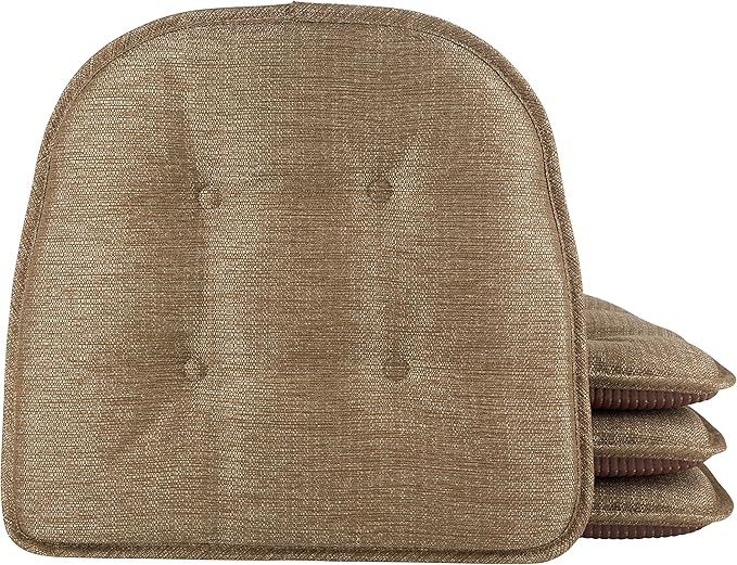Klear Vu Omega Non-Slip Chair Cushions, Assembled in USA, U-Shaped Skid-Proof Seat Pads for Dining Room, Kitchen, Office, 15"x16", Solid Gold, 4 Pack