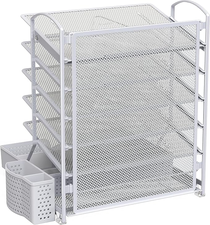 Simple Houseware 6-Tier Desk Document File Tray Organizer with Sliding Drawer, Silver