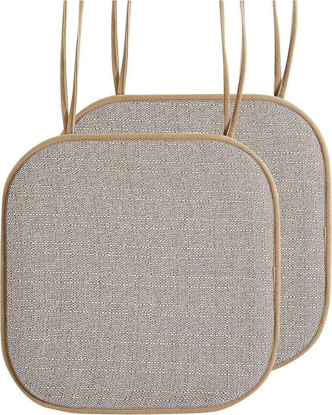 Elegant Comfort 2 Pack Chair Cushion Covers - Skid-Proof Rubber Backing - 16 x 16 Inch - Thick Dining Square Shape Seat Covers - Comfortable Textured Chair Pads with Ties - Mosaic Pattern, Taupe