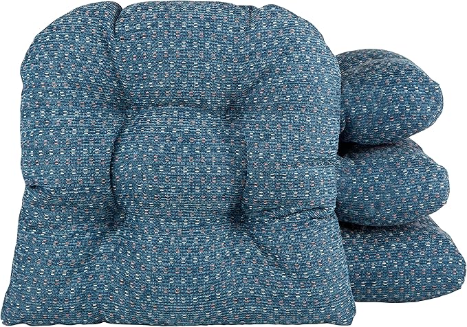 Klear Vu Gripper Overstuffed Universal Non-Slip Dining Chair Cushions for Kitchen Decor or Office Use, U-Shaped Skid-Proof Seat Pad, 15x15 Inches, 4 Count (Pack of 1), Ditzy Dot Wedge Blue