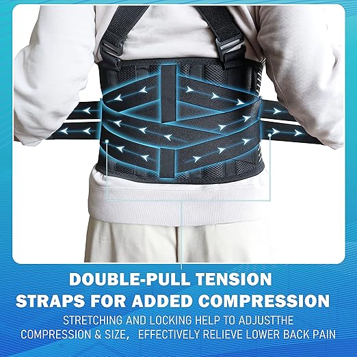 DARLIS Plus Size 5XL/6XL Work Back Brace with Removable Suspender Straps, Posture Corrector Protector for Heavy Lifting Safety, Back Support Belt for Men Women in Construction, Warehouse Job, Moving