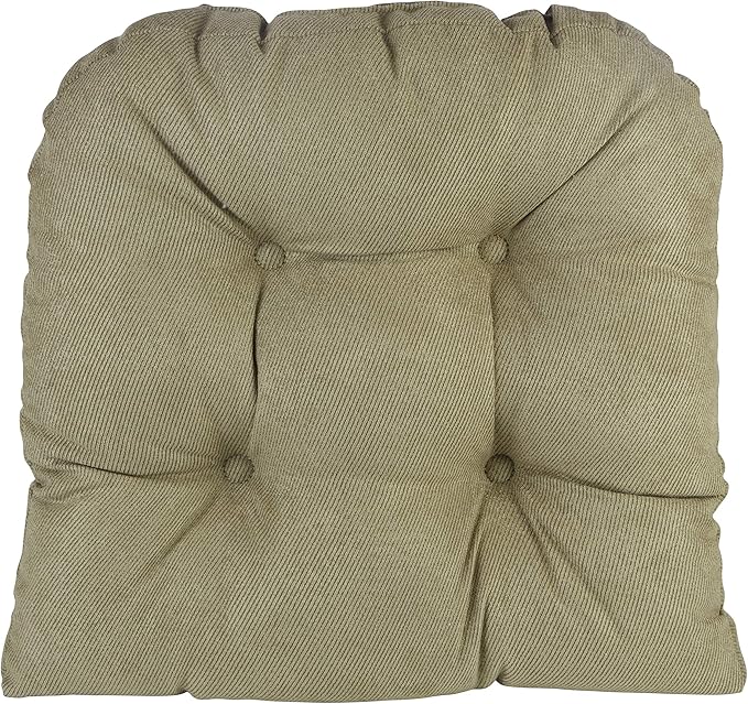 Klear Vu Gripper Overstuffed Universal Non-Slip Dining Chair Cushions for Kitchen Decor or Office Use, U-Shaped Skid-Proof Seat Pad, 15x15 Inches, 4 Count (Pack of 1), Linear Thyme Green