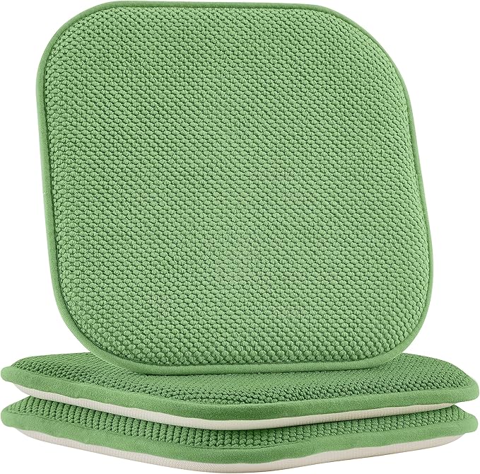 Elegant Comfort 2 Pack Chair Cushion Covers - Skid-Proof Rubber Backing - 16 x 16 Inch - Thick Dining Square Shape Seat Covers - Comfortable Textured Chair Pads with Ties - Honeycomb Pattern, Green