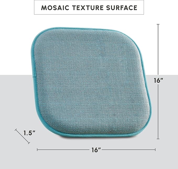 Elegant Comfort 2 Pack Chair Cushion Covers - Skid-Proof Rubber Backing - 16 x 16 Inch - Thick Dining Square Shape Seat Covers - Comfortable Textured Chair Pads with Ties - Mosaic Pattern, Aqua