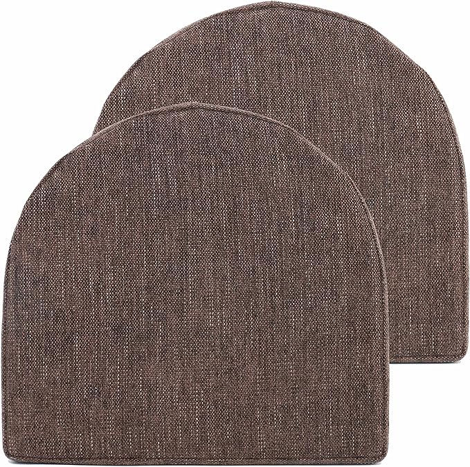 Chair Cushions 100% High Density Memory Foam Pads U Shaped 17" x 16"Non Slip Skid Rubber Back Seat Cover, 2 Pack, Coffee Brown