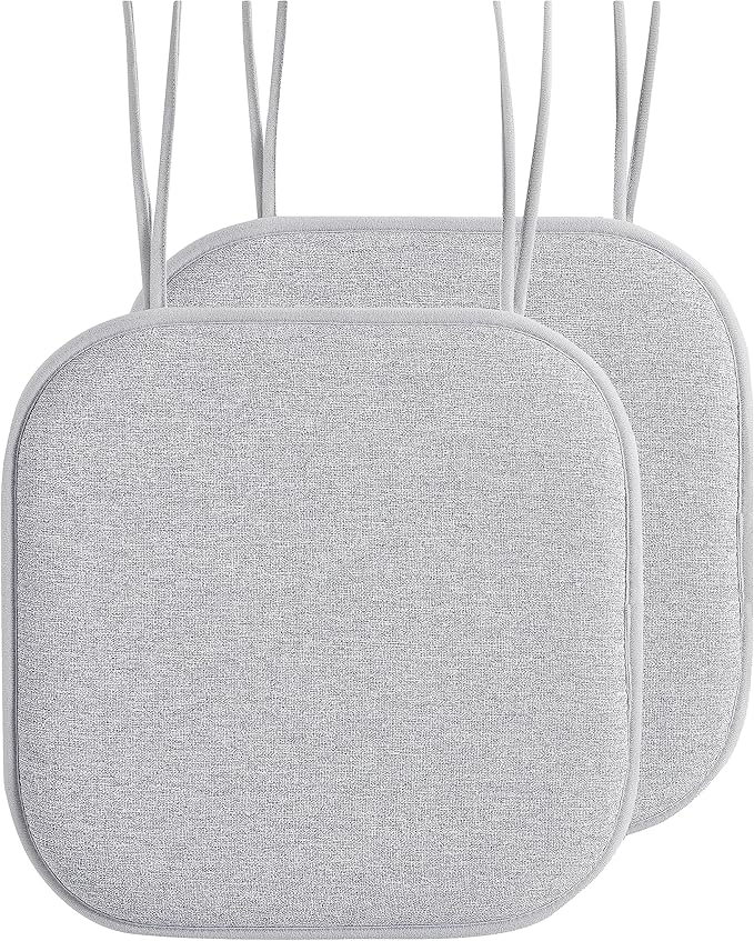 Elegant Comfort 2 Pack Chair Cushion Covers - Skid-Proof Rubber Backing - 16 x 16 Inch - Thick Dining Square Shape Seat Covers - Comfortable Textured Chair Pads with Ties - Thatch Pattern, Gray