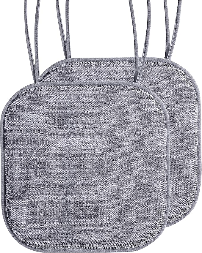 Elegant Comfort 4 Pack Chair Cushion Covers - Skid-Proof Rubber Backing - 16 x 16 Inch - Thick Dining Square Shape Seat Covers - Comfortable Textured Chair Pads with Ties - Mosaic Pattern, Gray