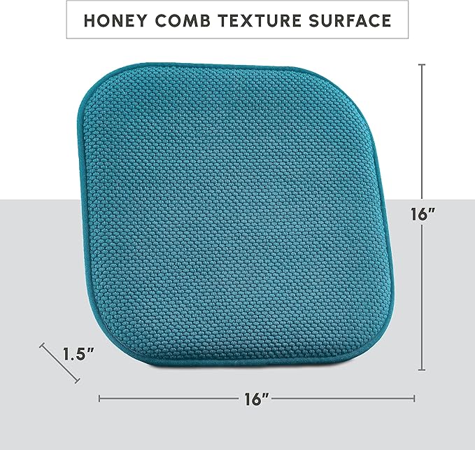 Elegant Comfort 2 Pack Chair Cushion Covers - Skid-Proof Rubber Backing - 16 x 16 Inch - Thick Dining Square Shape Seat Covers - Comfortable Textured Chair Pads with Ties - Honeycomb Pattern, Peacock