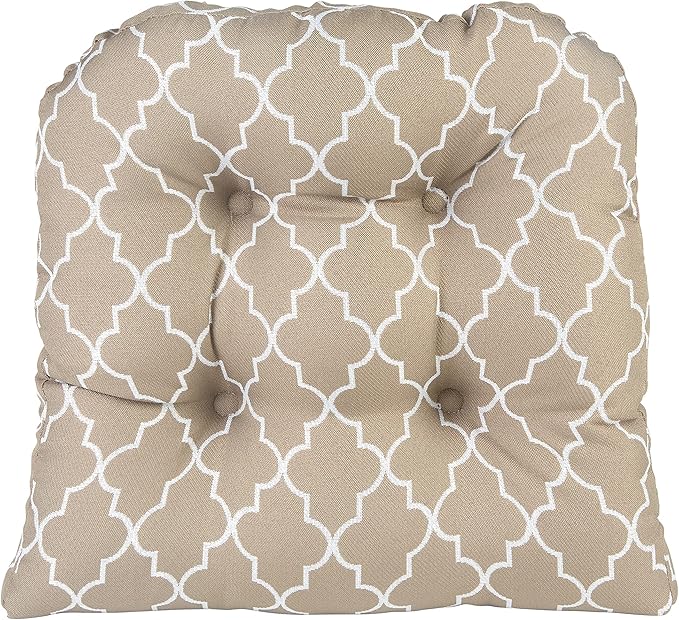 Klear Vu Gripper Overstuffed Universal Non-Slip Dining Chair Cushions for Kitchen Decor or Office Use, U-Shaped Skid-Proof Seat Pad, 15x15 Inches, 4 Count (Pack of 1), Geo Tan