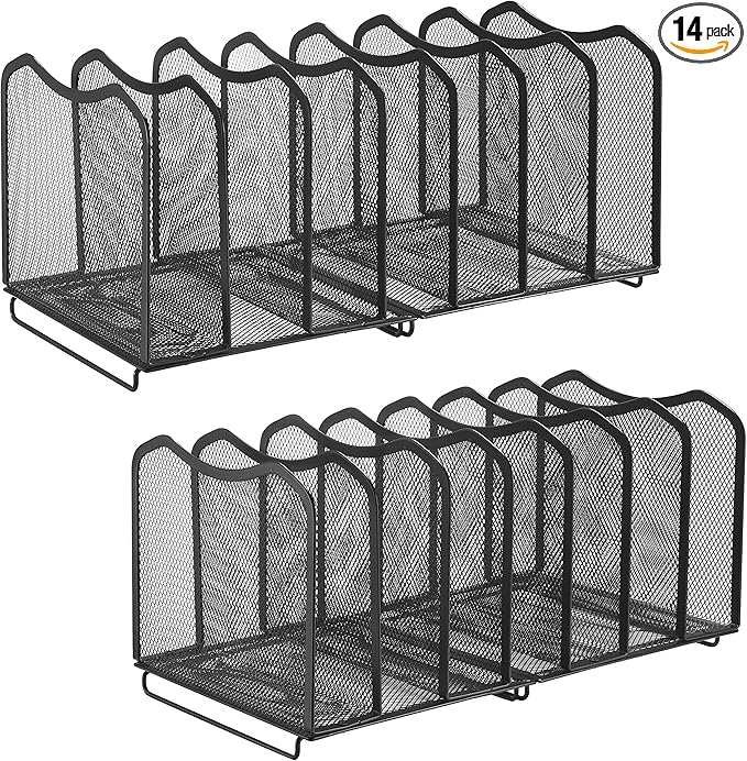 Simple Trending 2 Pack Mesh Desktop File Sorter Organizer, 7-Section Bookshelf For Desk Home Office, Black