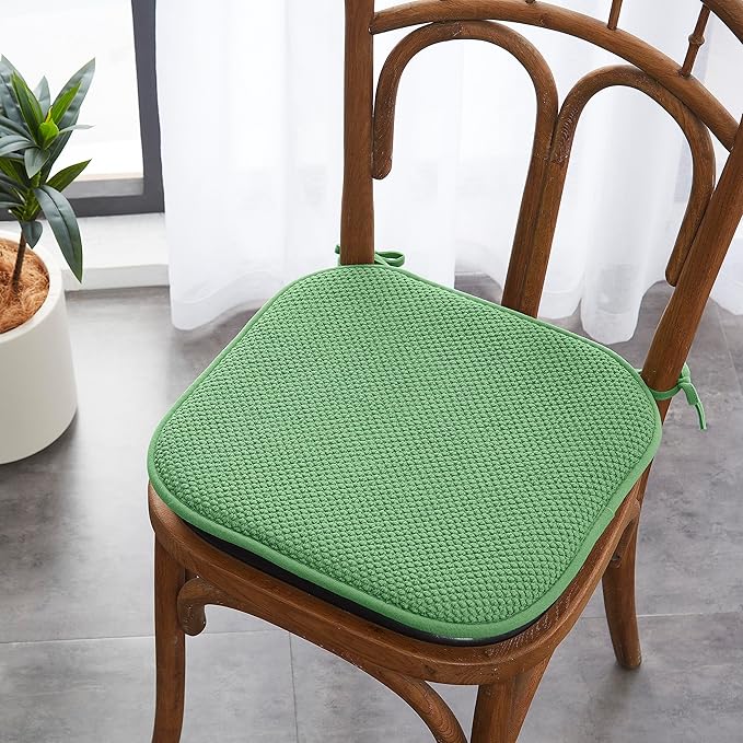 Elegant Comfort 2 Pack Chair Cushion Covers - Skid-Proof Rubber Backing - 16 x 16 Inch - Thick Dining Square Shape Seat Covers - Comfortable Textured Chair Pads with Ties - Honeycomb Pattern, Green
