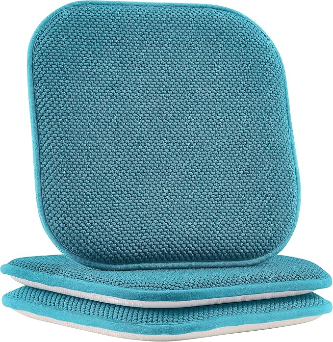 Elegant Comfort 2 Pack Chair Cushion Covers - Skid-Proof Rubber Backing - 16 x 16 Inch - Thick Dining Square Shape Seat Covers - Comfortable Textured Chair Pads with Ties - Honeycomb Pattern, Peacock