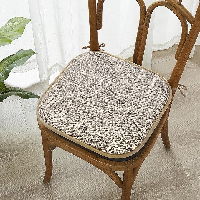 Elegant Comfort 2 Pack Chair Cushion Covers - Skid-Proof Rubber Backing - 16 x 16 Inch - Thick Dining Square Shape Seat Covers - Comfortable Textured Chair Pads with Ties - Mosaic Pattern, Taupe