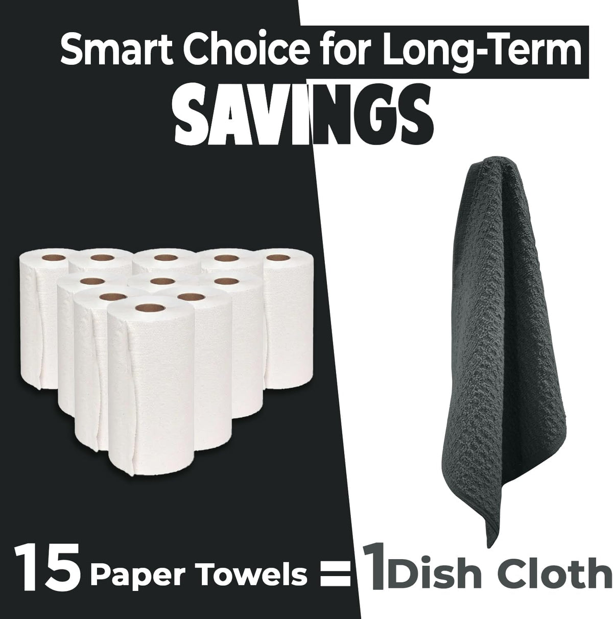 Premium Dish Cloth 100% Cotton 12X12 Inches |Pack of 8|- Grey | Terry Kitchen Towels Ultra Soft Tea Towels-Highly Absorbent Kitchen Rags-Terry Dishcloth for Kitchen and Household Cleaning
