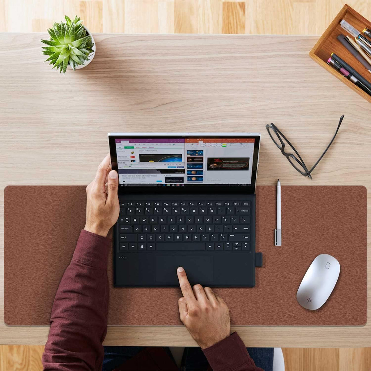 Double-Sided PU Leather Desk Pad - Non-Slip Large Mouse Pad & Desk Mat for Office, Home - Waterproof, Easy to Clean, Durable Dual-Sided Surface(Brown, 23.6" X 13.7")