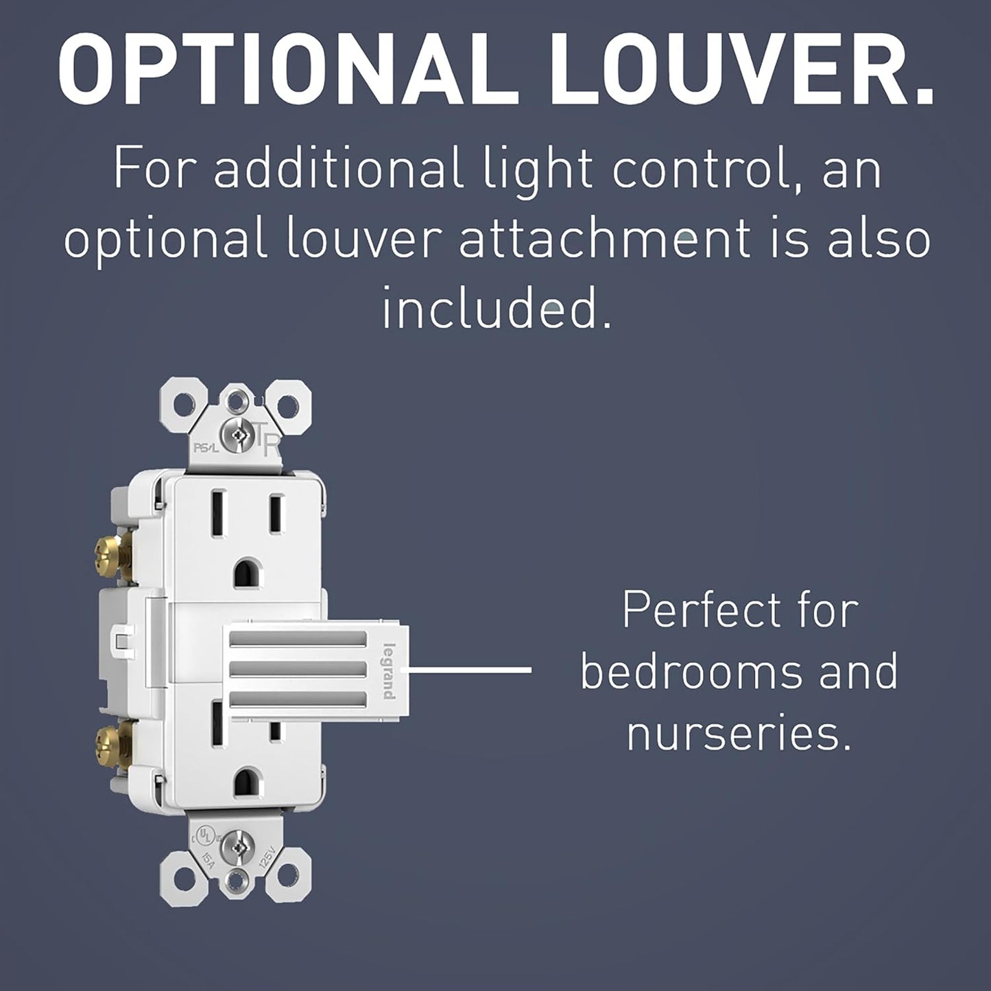 Legrand Radiant Adjustable LED Night Light Outlet, Nightlight Electrical Outlets, Tamper Resistant, Safe for Kids, White, NTL885TRWCC6 |  20-Year, 5 Light Levels, Adjustable Cool-Touch LED Nightlight, Child-Safe Tamper Resistant Decorator Outlet