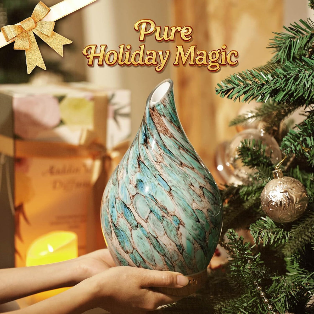 280Ml Remote Essential Oil Diffuser 3D Glass Ultrasonic Mist 7H | Handmade Glass Aroma Diffuser, 7-Color LED Light, Quiet Operation, Auto Shut-Off, Aromatherapy for Home, Bedroom and Gifts