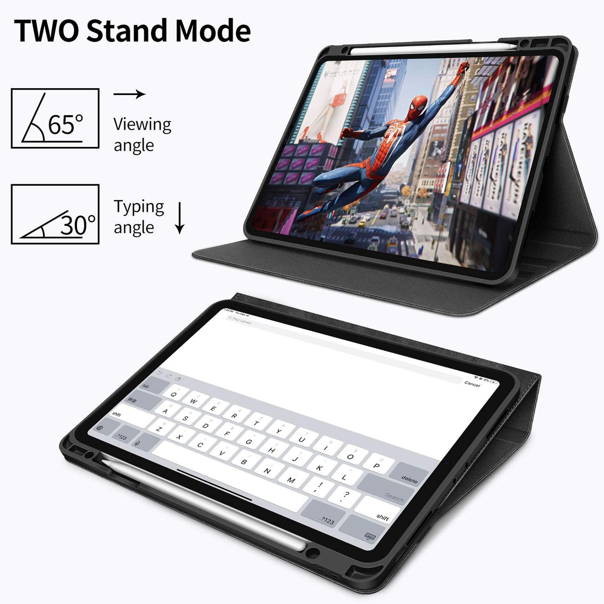 Case for Ipad Pro 12.9 2022 6Th/5Th/4Th/3Rd Generation | with Pencil Holder Pocket Folio Stand Cover Soft TPU Back Shockproof , Auto Sleep/Wake,Vegan Leather