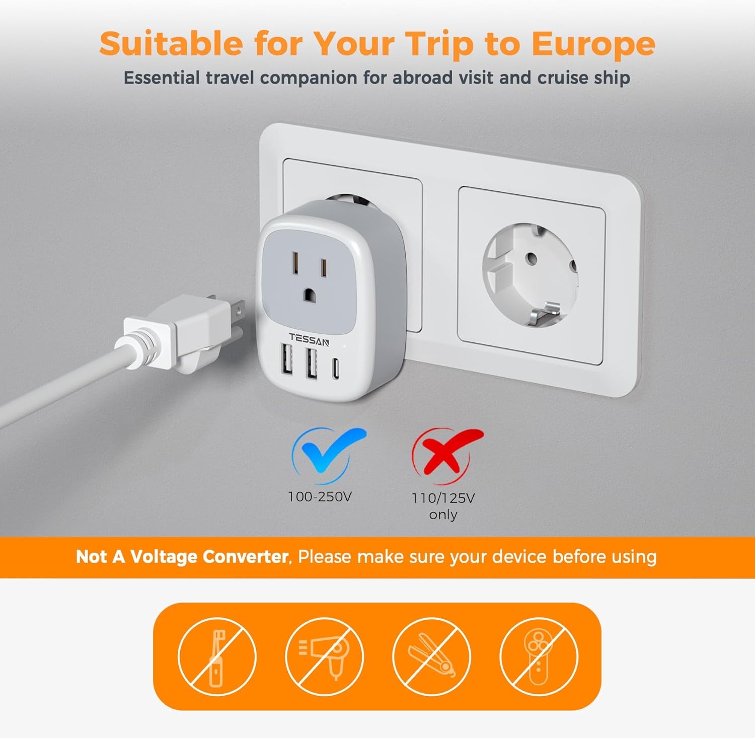 Type G Power Adapter, UK Outlet Adaptor | 3 USB Ports (1 USB C), US to UK Ireland Hong Kong British England Scotland Irish Qatar London