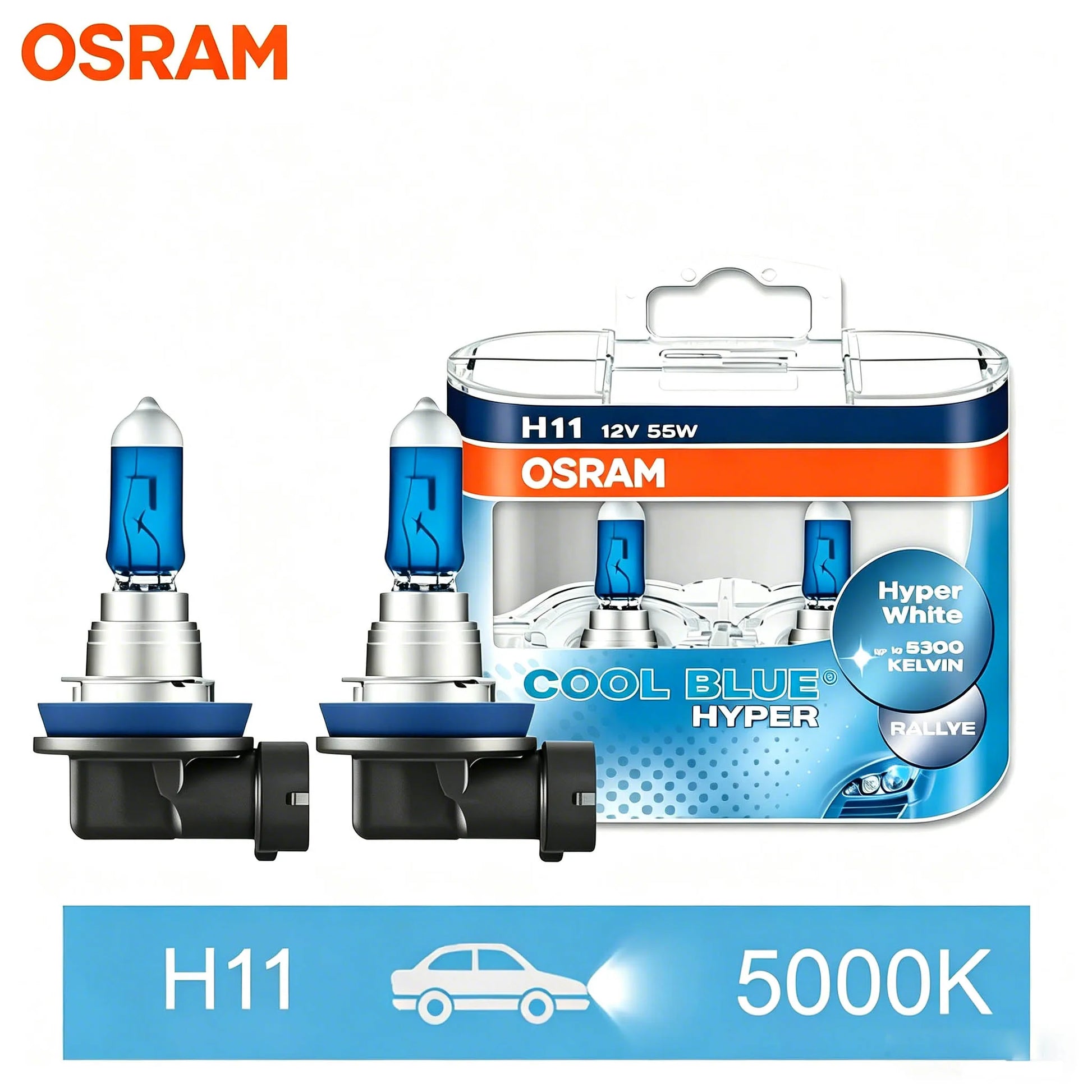 H7 H4 H1 H11 HB3 9005 HB4 9006 Halogen Headlight Car Light Hi/Lo Beam 5300K 12V 55W Cool Blue Hyper White Bulb(2 Pieces)