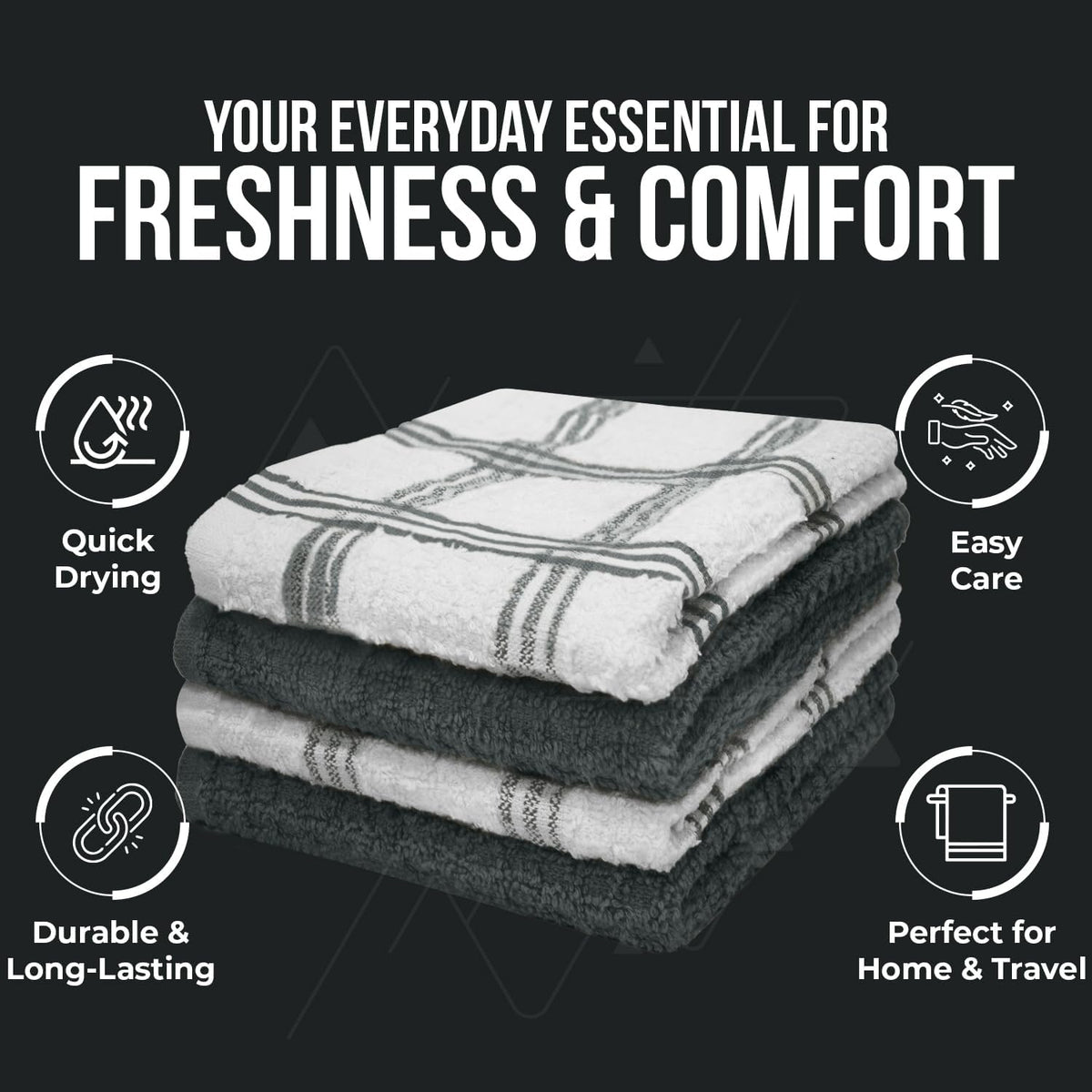 Premium Dish Cloth 100% Cotton 12X12 Inches |Pack of 8|- Grey | Terry Kitchen Towels Ultra Soft Tea Towels-Highly Absorbent Kitchen Rags-Terry Dishcloth for Kitchen and Household Cleaning