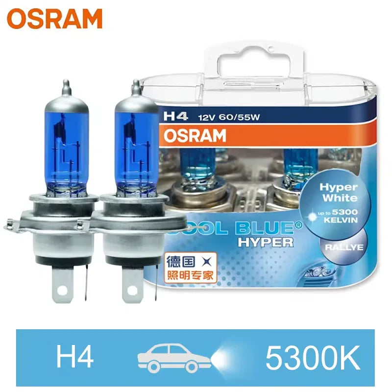 H7 H4 H1 H11 HB3 9005 HB4 9006 Halogen Headlight Car Light Hi/Lo Beam 5300K 12V 55W Cool Blue Hyper White Bulb(2 Pieces)