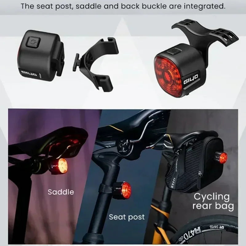 Smart Brake Bicycle Rear Light Auto On/Off Stop Signal Brake Road Bike LED Taillight Type-C Charge MTB Cycling Safety Flash Lamp