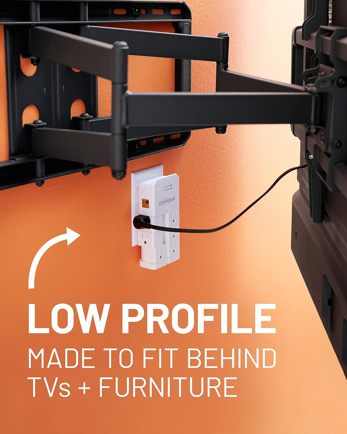 On-Wall Surge Protector with 6 Pivoting AC Outlets & 1080 Joules of Surge Protection - Low Profile Design Installs over Existing Outlets to Protect Your Gear (White 2 Pack)