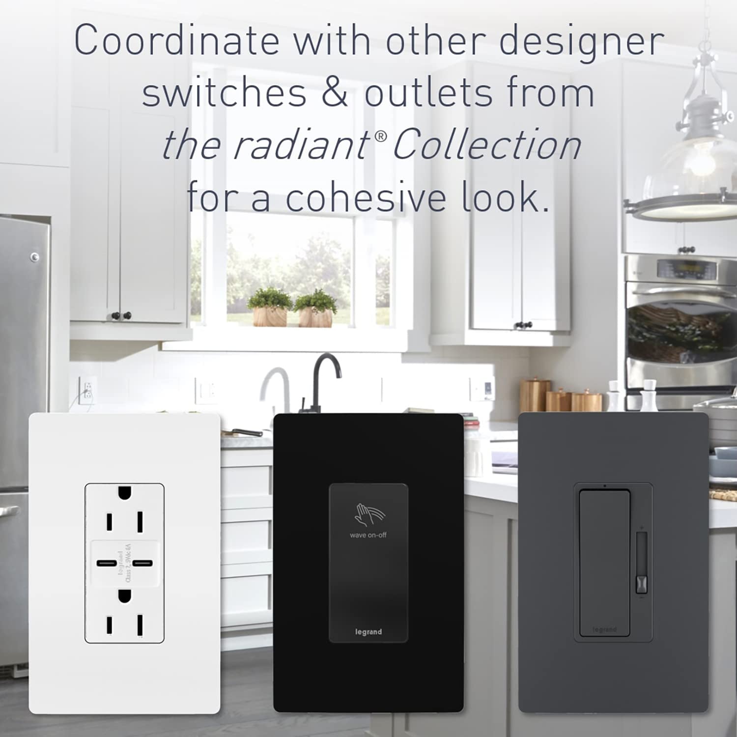 Legrand Radiant Adjustable LED Night Light Outlet, Nightlight Electrical Outlets, Tamper Resistant, Safe for Kids, White, NTL885TRWCC6 |  20-Year, 5 Light Levels, Adjustable Cool-Touch LED Nightlight, Child-Safe Tamper Resistant Decorator Outlet