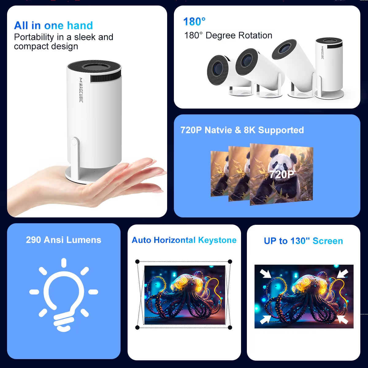 Projector HY300 PRO 8K Android 14 Dual Wifi6 290ANSI Allwinner H726 BT5.4 1080P 1280*720P Home Cinema Outdoor Projetor