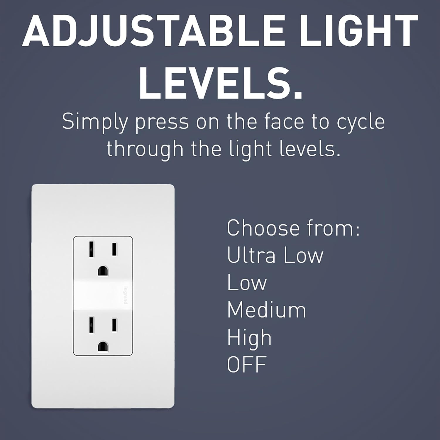 Legrand Radiant Adjustable LED Night Light Outlet, Nightlight Electrical Outlets, Tamper Resistant, Safe for Kids, White, NTL885TRWCC6 |  20-Year, 5 Light Levels, Adjustable Cool-Touch LED Nightlight, Child-Safe Tamper Resistant Decorator Outlet